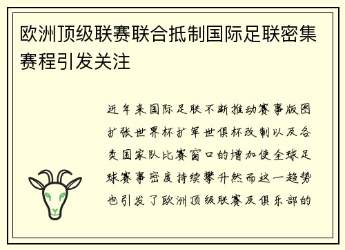 欧洲顶级联赛联合抵制国际足联密集赛程引发关注 欧洲顶级联赛联合抵制国际足联密集赛程引发关注